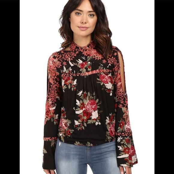 Free People linen blend floral top New - Picture 10 of 14